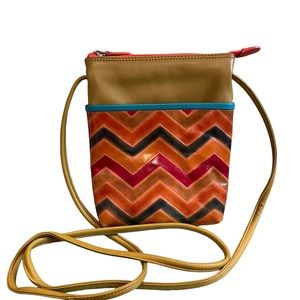 Anthropologie ili NEW YORK Green & Multi Color Chevron Stripes Leather Crossbody
